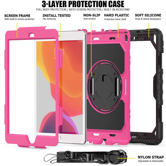 Bild 4,  iPad 10.2 2019/2020/2021 Skal 360° Kickstand Med Strap