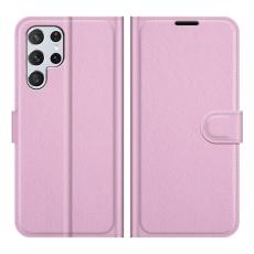  Samsung Galaxy S22 Ultra Fodral Litchi L&auml;der Ljus Rosa