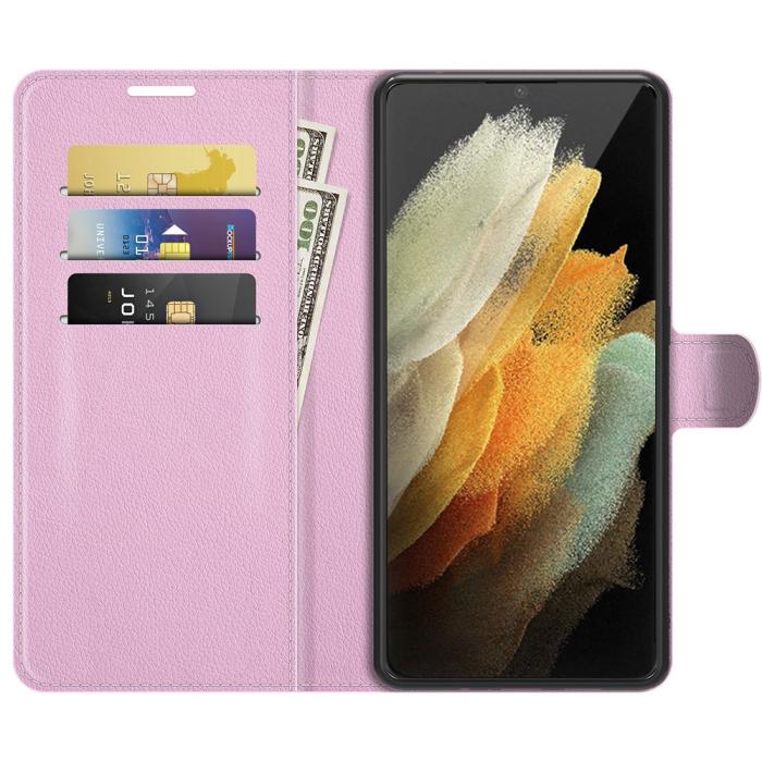 Bild 4,  Samsung Galaxy S22 Ultra Fodral Litchi Läder Ljus Rosa