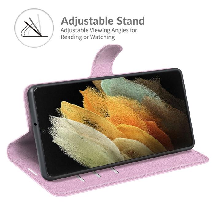 Bild 5,  Samsung Galaxy S22 Ultra Fodral Litchi Läder Ljus Rosa