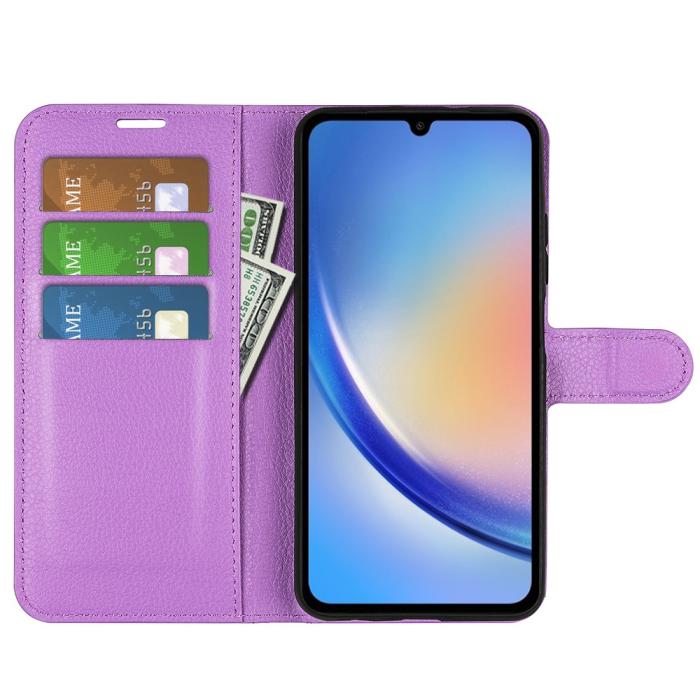 Bild 2,  Samsung Galaxy A35 5G Fodral Läder Litchi Lila