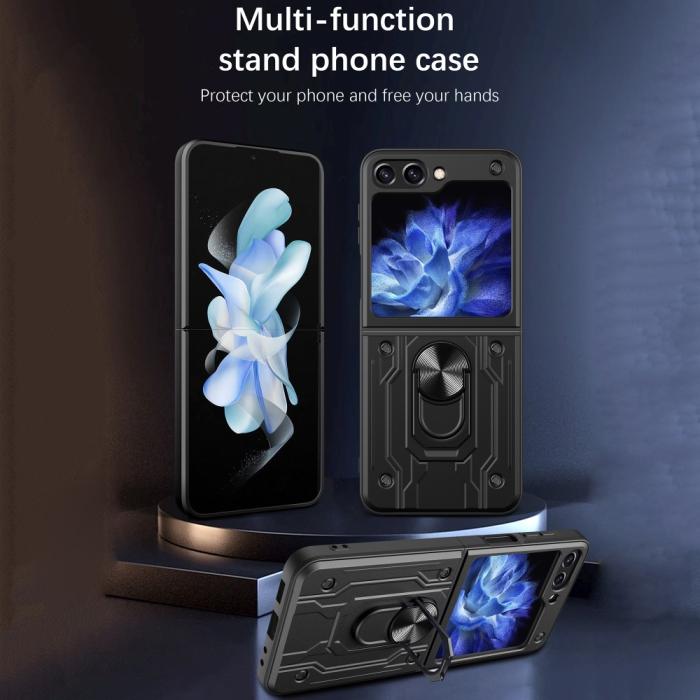 Bild 2,  Galaxy Z Flip 6 / 7 FE Skal Armor Hyrbid Ringskal Svart