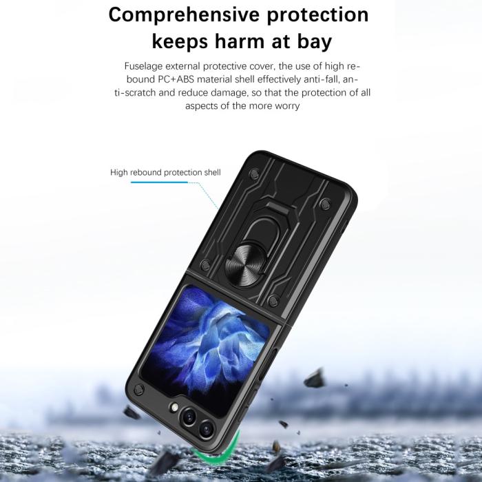 Bild 3,  Galaxy Z Flip 6 / 7 FE Skal Armor Hyrbid Ringskal Svart