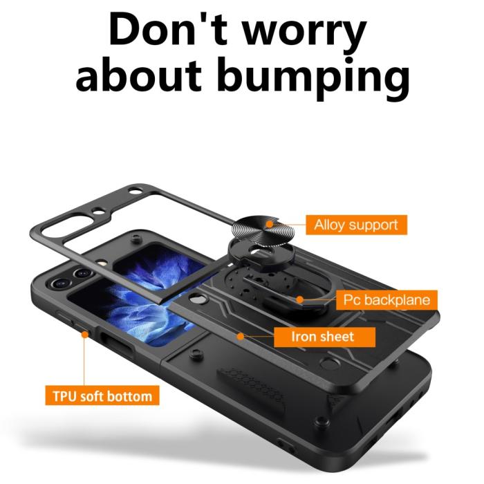 Bild 5,  Galaxy Z Flip 6 / 7 FE Skal Armor Hyrbid Ringskal Svart