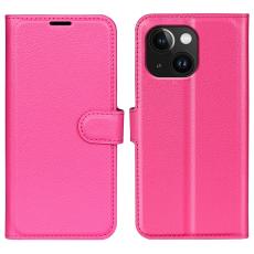  iPhone 15 Plus Fodral Litchi Textur Rosa