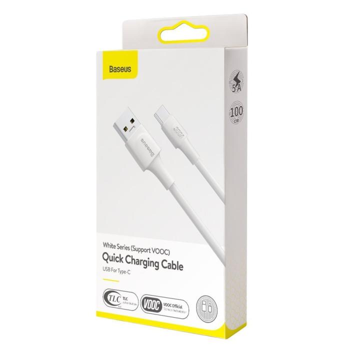 Bild 3, BASEUS Baseus VOOC 1m 5A USB-C QC3.0 Kabel - Vit
