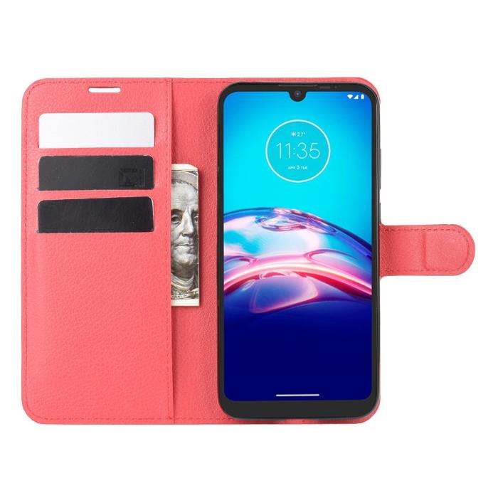 Bild 4,  Motorola Moto E6s (2020) - Litchi Plånboksfodral - Röd