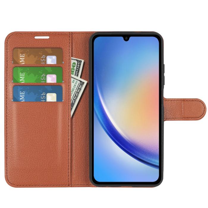 Bild 2,  Samsung Galaxy A35 5G Fodral Läder Litchi Brun