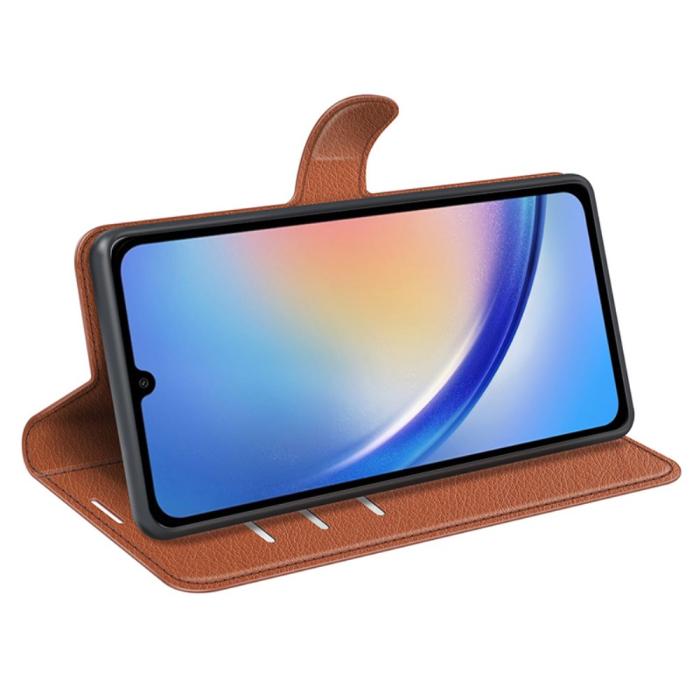 Bild 3,  Samsung Galaxy A35 5G Fodral Läder Litchi Brun