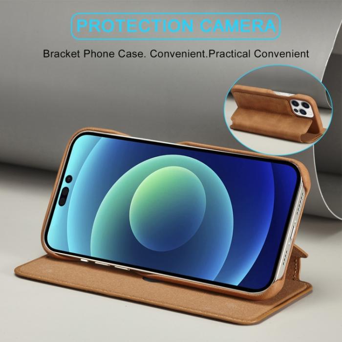 Bild 6, LC.IMEEKE LC.IMEEKE iPhone 14 Pro Fodral Slim Flip Brun