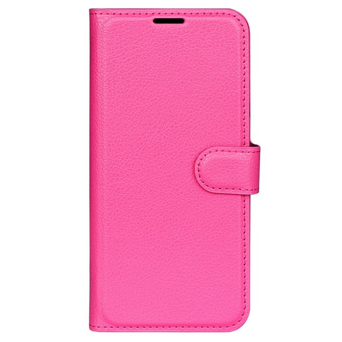 Bild 5,  iPhone 15 Plus Fodral Litchi Textur Rosa