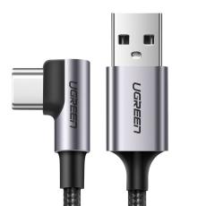 UGREEN Ugreen 2m 3A Elbow USB-C Fl&auml;tad Nylonkabel - Gr&aring;