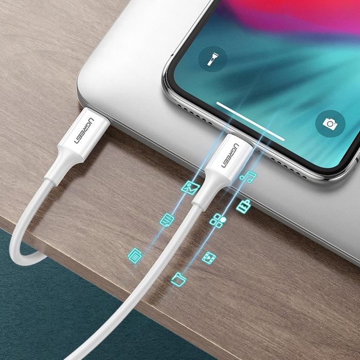 Bild 4, UGREEN Ugreen 1m MFi 18W 3A Lightning - USB-C Kabel - Vit
