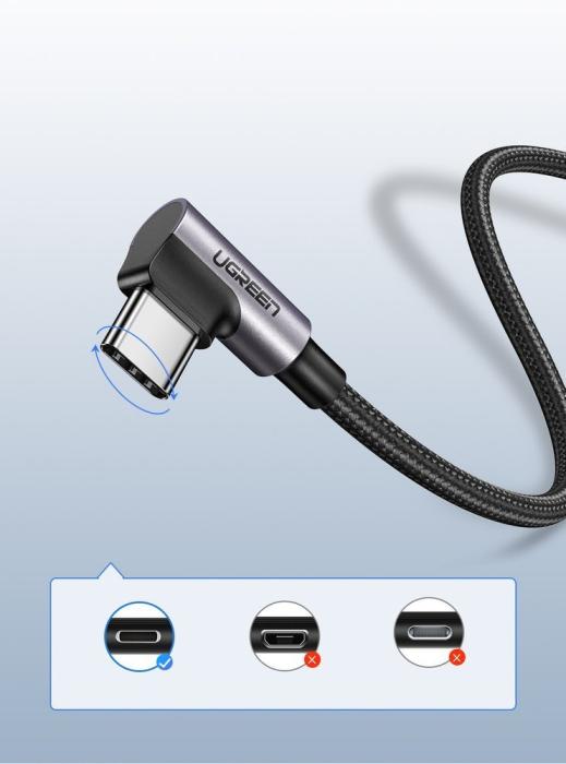 Bild 5, UGREEN Ugreen 2m 3A Elbow USB-C Flätad Nylonkabel - Grå