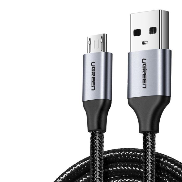Bild 2, UGREEN Ugreen 2m Micro USB Flätad Nylonkabel - Grå