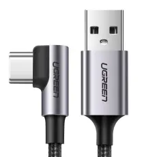 UGREEN Ugreen 2m 3A Elbow USB-C Fl&auml;tad Nylonkabel - Gr&aring;