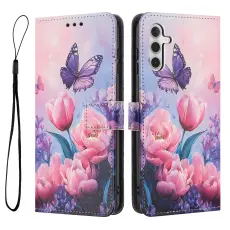  Samsung Galaxy A27 5G Fodral L&auml;der Blommor Rosa