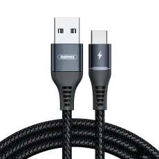 REMAX Remax 1m 2.4A USB-C Nylonkabel Med LED - Svart