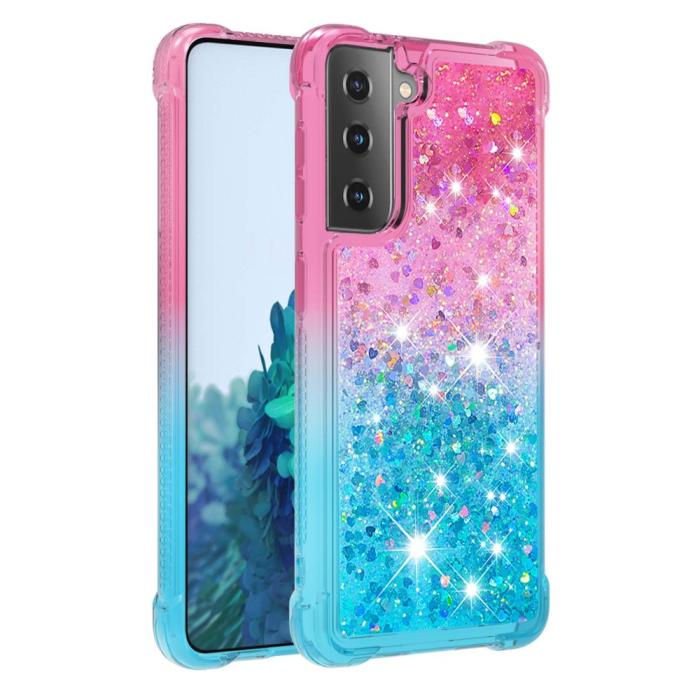 Bild 3,  Samsung Galaxy S21 - Shockproof Quicksand Skal - Rosa/Blå