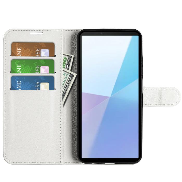 Bild 5,  Sony Xperia 10 VII Fodral Litchi Läder Vit