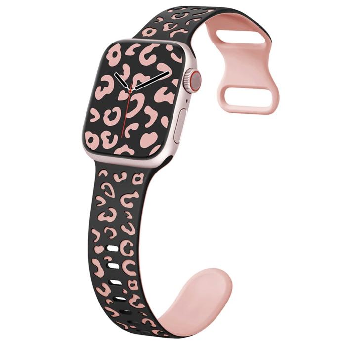 Bild 2,  Apple Watch 42/44/45/46/49 mm Klockarmband Leopard Svart/Rosa