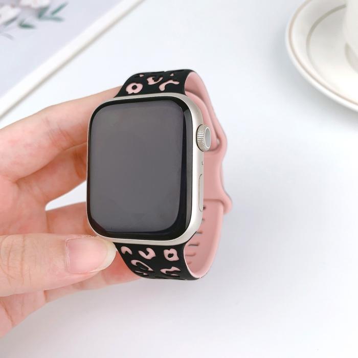 Bild 3,  Apple Watch 42/44/45/46/49 mm Klockarmband Leopard Svart/Rosa