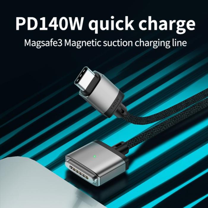 Bild 2,  2m 140W USB-C - MagSafe 3 Magnetisk Nylon Kabel Blå