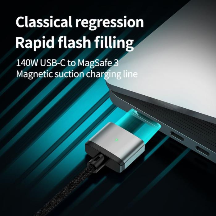 Bild 3,  2m 140W USB-C - MagSafe 3 Magnetisk Nylon Kabel Blå