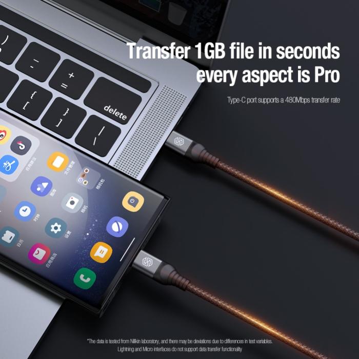 Bild 5, NILLKIN NILLKIN 4.4A 3in1 Lightning/USB-C/MicroUSB Laddningskabel Nylon Blå