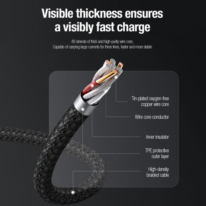Bild 6, NILLKIN NILLKIN 4.4A 3in1 Lightning/USB-C/MicroUSB Laddningskabel Nylon Blå