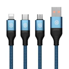 NILLKIN NILLKIN 4.4A 3in1 Lightning/USB-C/MicroUSB Laddningskabel Nylon Bl&aring;
