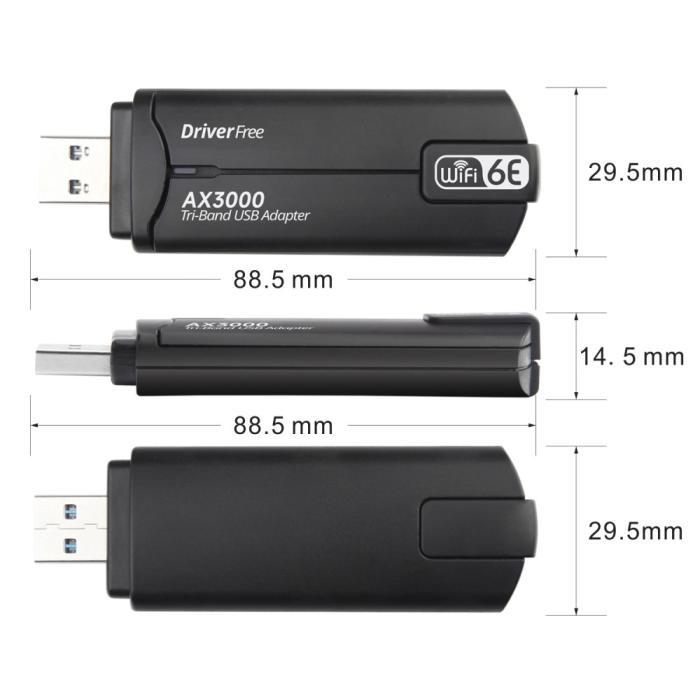 Bild 6,  Wi-Fi Receiver USB 3.0 AX-3000 WiFi6 Nätverkskort Svart