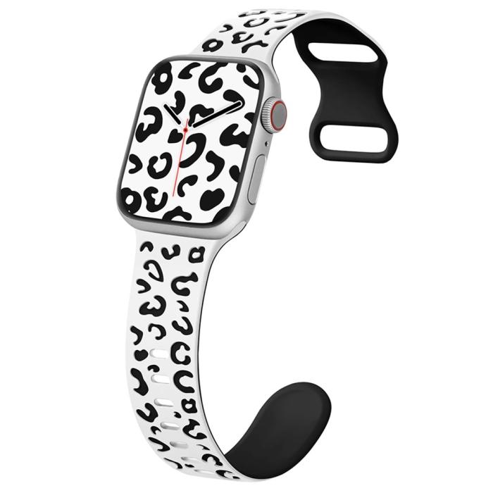 Bild 2,  Apple Watch 38/40/41/42 Klockarmband Leopard Vit/Svart