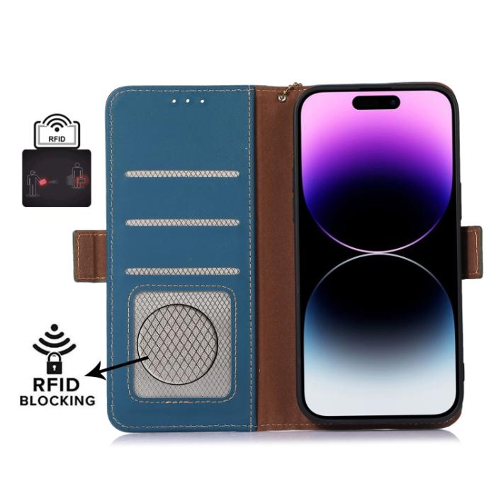 Bild 4,  iPhone 15 Pro Max Fodral RFID Äkta Läder Blå