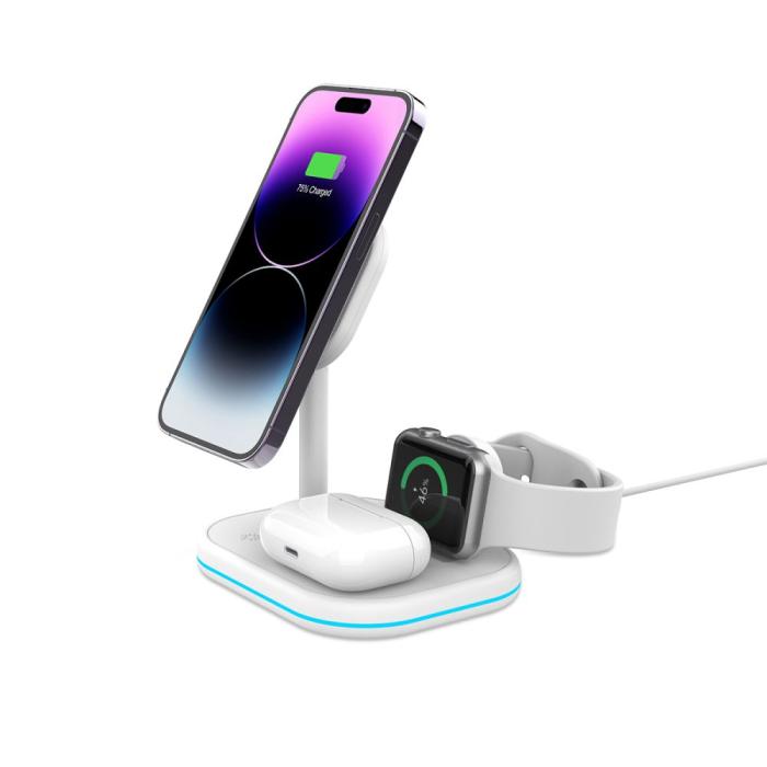 Bild 2, Tech-Protect Tech-Protect 15W 3in1 Magnetisk MagSafe Laddare Vit
