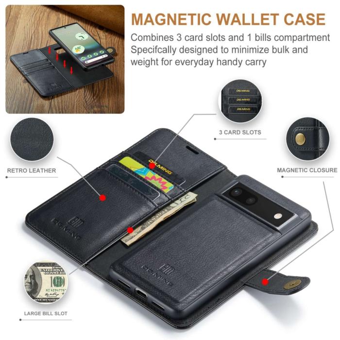 Bild 4, DG.MING DG.MING Google Pixel 6A 2in1 Magnet Fodral / Skal Svart