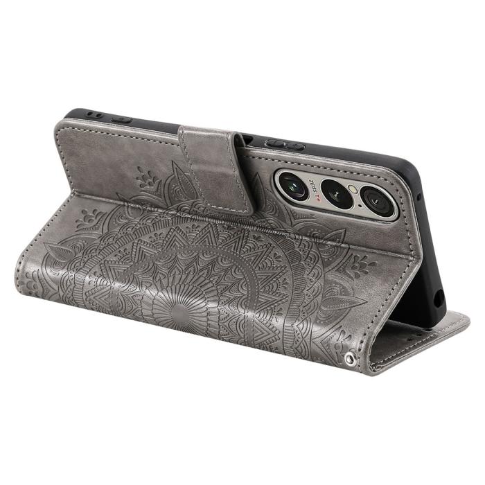 Bild 4,  Sony Xperia 1 VII Fodral Mandala Läder Grå