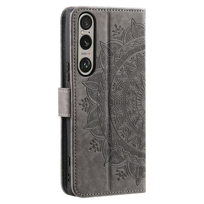 Bild 6,  Sony Xperia 1 VII Fodral Mandala Läder Grå