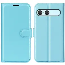  Sony Xperia 10 VII Fodral Litchi L&auml;der Bl&aring;