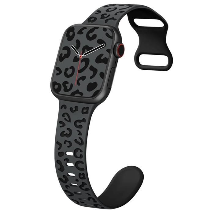Bild 2,  Apple Watch 38/40/41/42 Klockarmband Leopard Grå/Svart
