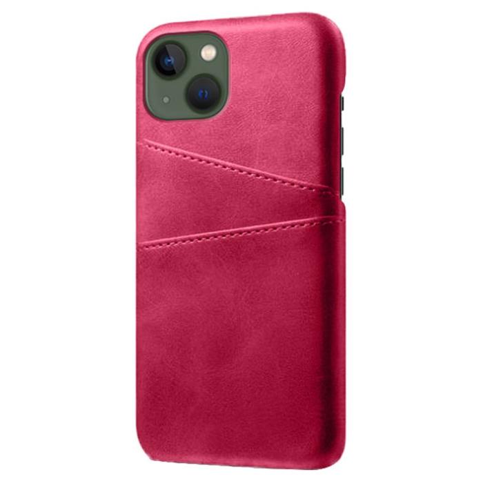 Bild 2,  iPhone 15 Plus Skal Läder Med 2 Kortfack Rosa