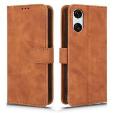  Sony Xperia 10 VI Fodral Skin Touch L&auml;der Fodral Brun