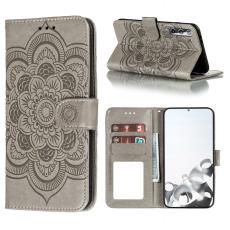  Samsung Galaxy S21 - Mandala L&auml;der Fodral - Gr&aring;