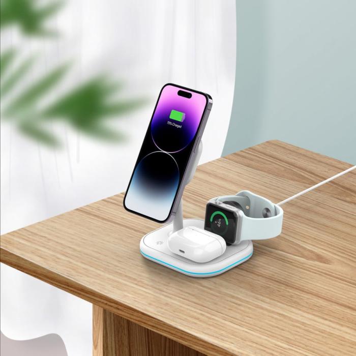 Bild 6, Tech-Protect Tech-Protect 15W 3in1 Magnetisk MagSafe Laddare Vit