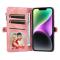  iPhone 15 Plus Fodral RFID Multifunktionell Flerkort Rosa