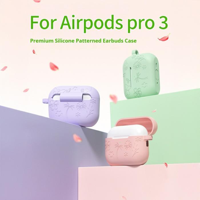 Bild 2,  AirPods Pro 3 Skal Med Blommigt Tryck Silikon Lavendel Grå