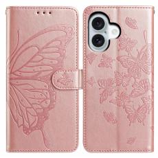  iPhone 17 Fodral Med Fj&auml;ril Tryck Ros&eacute;guld