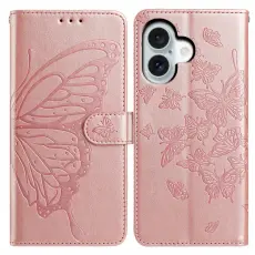  iPhone 17 Fodral Med Fj&auml;ril Tryck Ros&eacute;guld