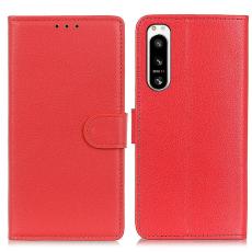  Sony Xperia 5 IV Fodral Litchi L&auml;der R&ouml;d