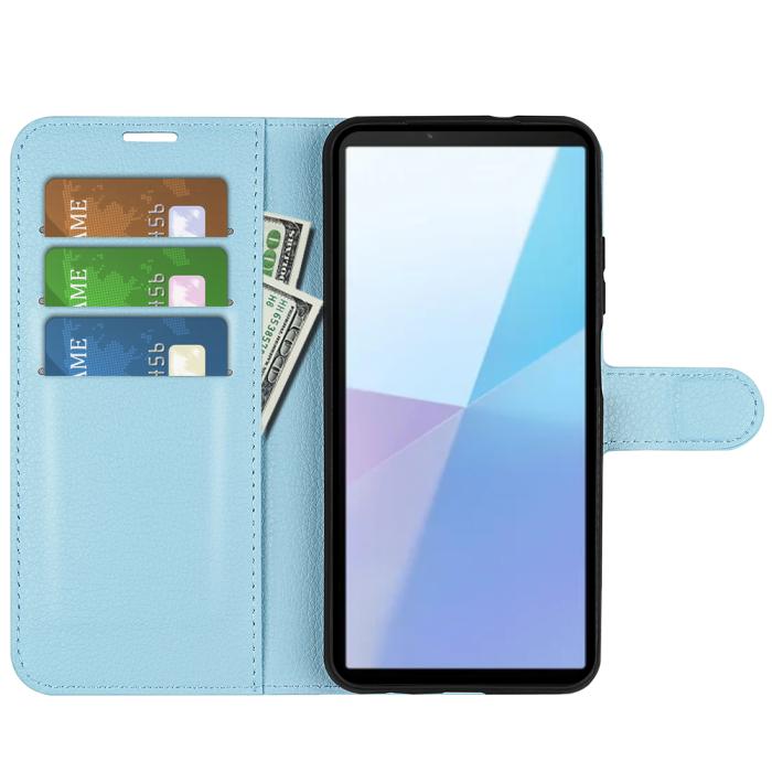 Bild 5,  Sony Xperia 10 VII Fodral Litchi Läder Blå